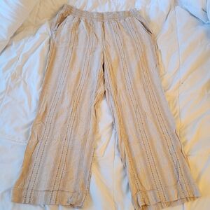Briggs Tan Linen Striped Wide-Leg Pants
